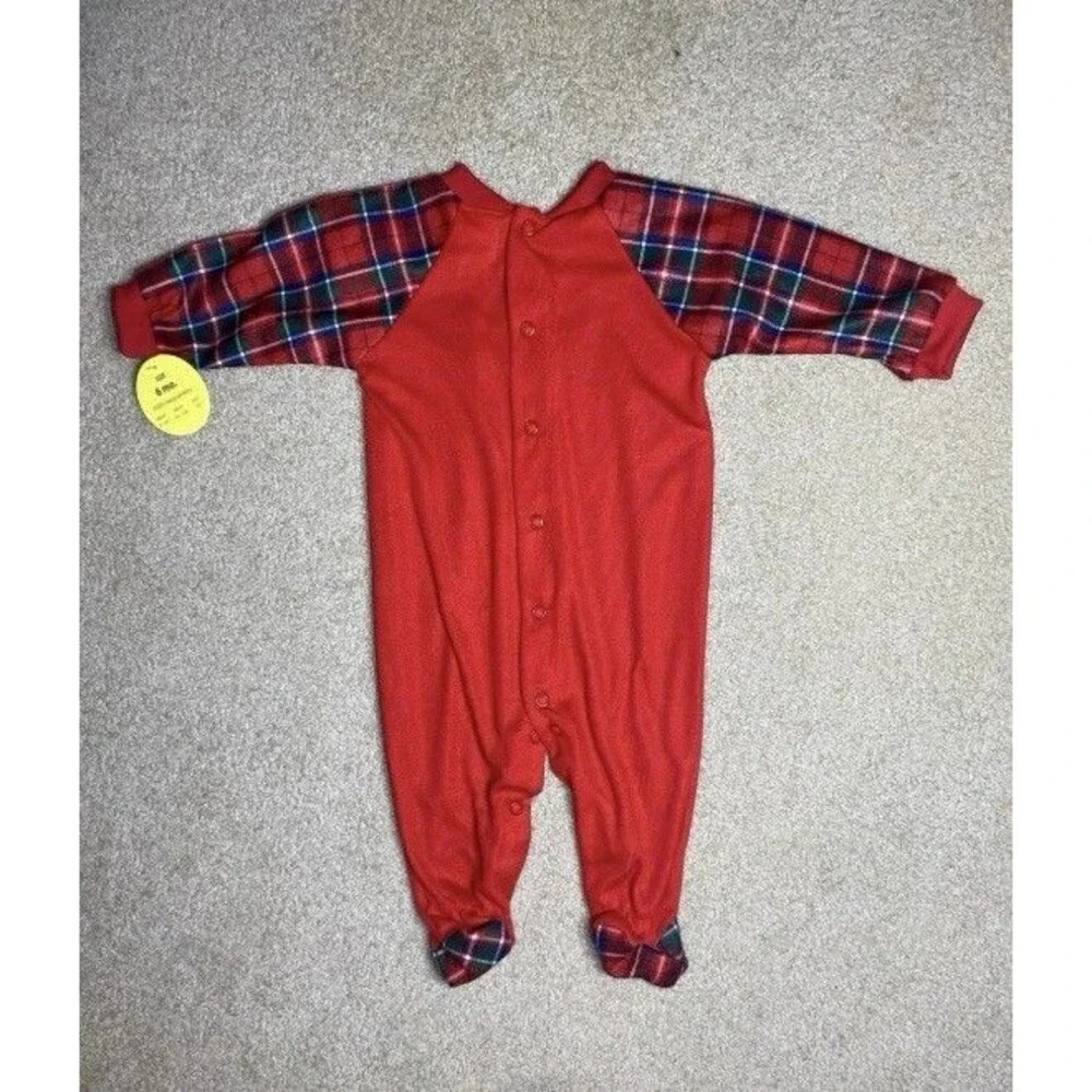 Vintage 90s Christmas Baby Sleeper Red Plaid Teddy Bear NWT 6 Months